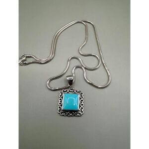 Vintage Milor Italy 925 Sterling Silver Turquoise Pendant Necklace